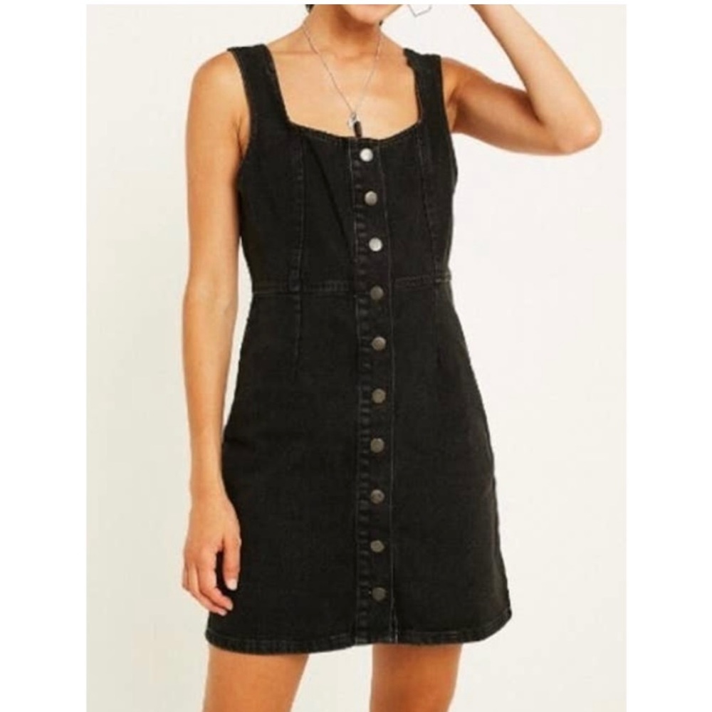 Urban Outfitters Women's Black Denim Dress Size 6 Small Button Front Jean Jumper